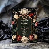 Elegant Dark Floral Vintage Wedding Invitation 招待状