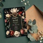 Elegant Dark Floral Vintage Wedding Invitation 招待状