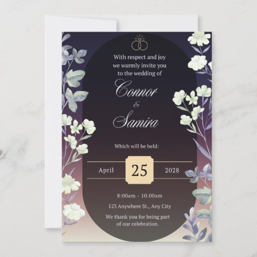 Elegant Dark Floral Wedding Invitation 招待状 (正面)