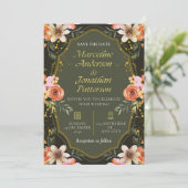 Elegant Dark Floral Wedding Invitation Card 招待状 (スタンド正面)