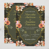 Elegant Dark Floral Wedding Invitation Card 招待状 (正面/裏面)