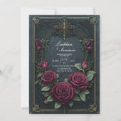 Elegant Dark Gothic Burgundy Rose Arched Wedding 招待状 (正面)
