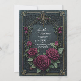 Elegant Dark Gothic Burgundy Rose Arched Wedding 招待状
