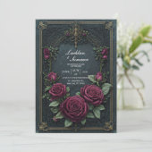 Elegant Dark Gothic Burgundy Rose Arched Wedding 招待状 (スタンド正面)