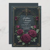 Elegant Dark Gothic Burgundy Rose Arched Wedding 招待状 (正面/裏面)