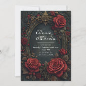 Elegant Dark Gothic Burgundy Rose Oval Wedding 招待状 (正面)