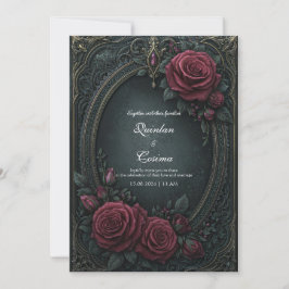 Elegant Dark Gothic Burgundy Rose Oval Wedding 招待状
