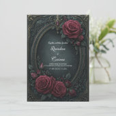 Elegant Dark Gothic Burgundy Rose Oval Wedding 招待状 (スタンド正面)