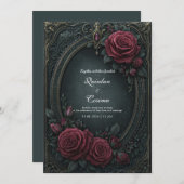 Elegant Dark Gothic Burgundy Rose Oval Wedding 招待状 (正面/裏面)