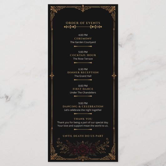 Elegant Dark Gothic Wedding Program プログラム (裏面)