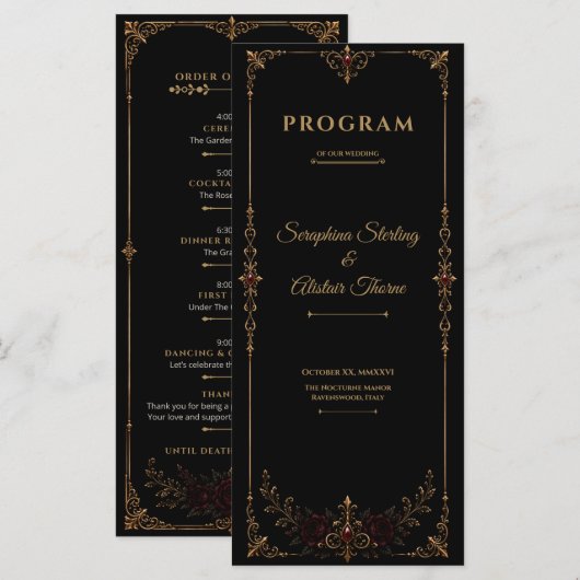 Elegant Dark Gothic Wedding Program プログラム (正面/裏面)