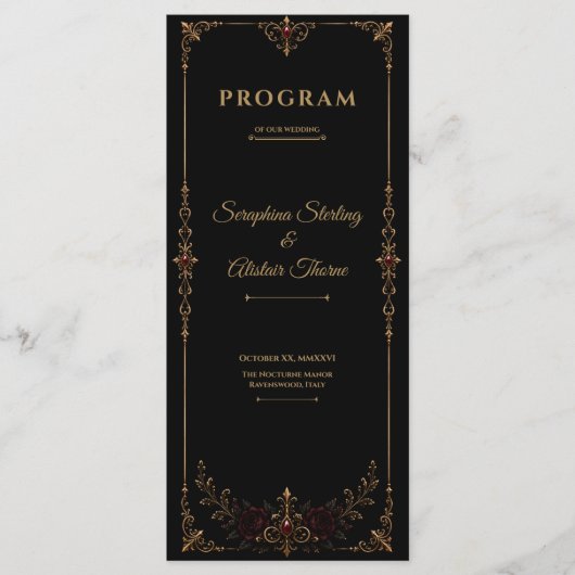 Elegant Dark Gothic Wedding Program プログラム (正面)