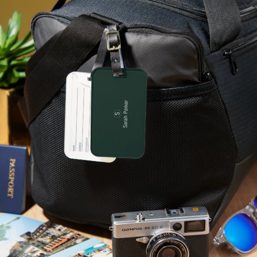 Elegant dark green Acrylic Luggage Tag ラゲッジタグ (正面&裏面)