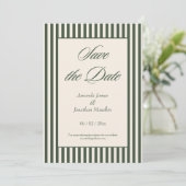Elegant Dark Green and Cream Stripes Save the Date 招待状 (スタンド正面)