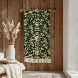 Elegant Dark Green and Gold Flowers Blanket フリースブランケット