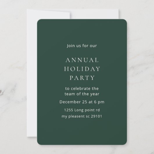 Elegant Dark Green Annual Holiday Party 招待状 (正面)