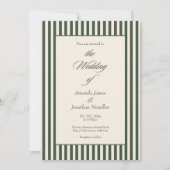 Elegant Dark Green Cream Vertical Stripes Wedding 招待状 (正面)