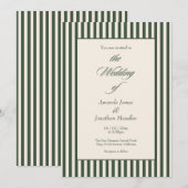 Elegant Dark Green Cream Vertical Stripes Wedding 招待状 (正面/裏面)