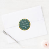Elegant Dark Green Gold Border Wedding ラウンドシール (封筒)