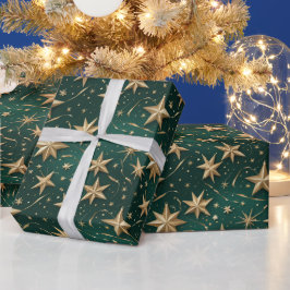 Elegant Dark Green & Gold Star Wrapping Paper ラッピングペーパー