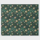 Elegant Dark Green & Gold Star Wrapping Paper ラッピングペーパー (フラット)