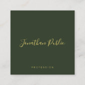 Elegant Dark Green Gold Text Calligraphy Glossy スクエア名刺 (正面)