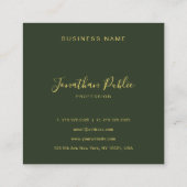 Elegant Dark Green Gold Text Calligraphy Glossy スクエア名刺 (裏面)