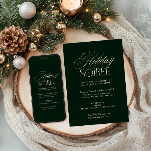 Elegant Dark Green Holiday Dinner Party Invitation シーズンカード