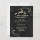 Elegant Dark Green Roses Gothic Quinceañera  招待状 (正面)