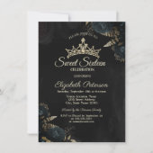 Elegant Dark Green Roses Gothic Sweet 16 招待状 (正面)