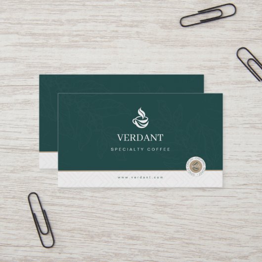 Elegant Dark Green Specialty Coffee business card 名刺 (正面/裏面インサイチュ)