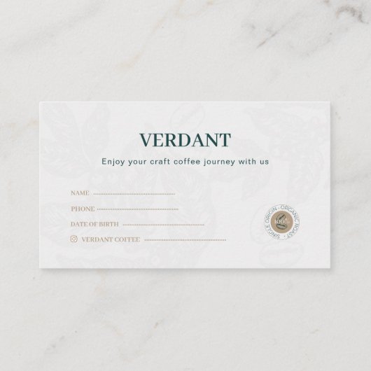 Elegant Dark Green Specialty Coffee Loyalty Card 名刺 (裏面)