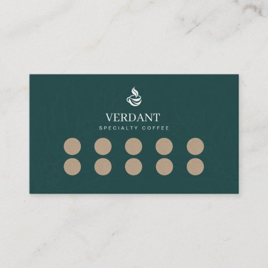 Elegant Dark Green Specialty Coffee Loyalty Card 名刺 (正面)