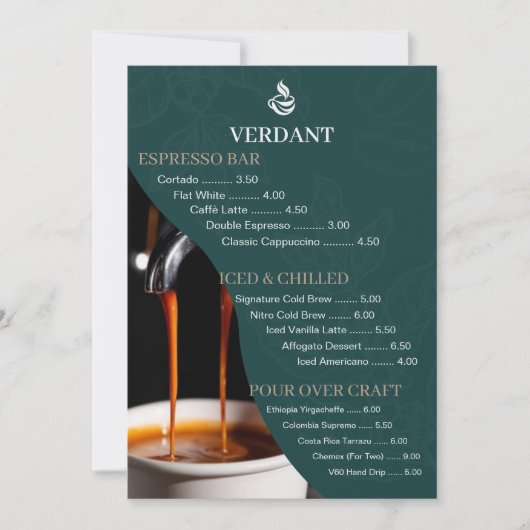 Elegant Dark Green Specialty Coffee Shop Menu Card 招待状 (正面)