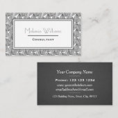 Elegant Dark Grey Leaf Pattern Stylish 名刺 (正面/裏面)