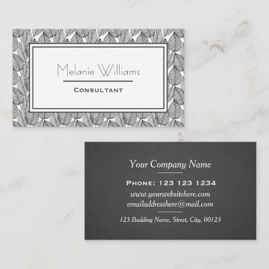 Elegant Dark Grey Leaf Pattern Stylish 名刺 (正面/裏面)