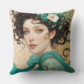 Elegant Dark Haired Art Nouveau Woman クッション (裏面)