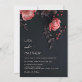 Elegant Dark Moody 3D Roses Wedding 招待状 (正面)