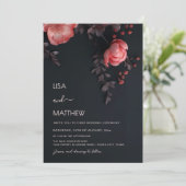 Elegant Dark Moody 3D Roses Wedding 招待状 (スタンド正面)