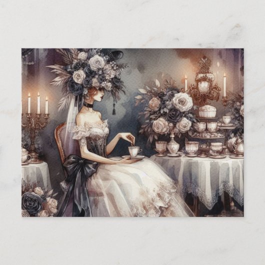 Elegant Dark Moody Bridal Tea Party  ポストカード (正面)