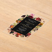 Elegant dark moody flowers black wedding アクリル招待状 (レイダウン)
