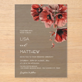 Elegant Dark Moody Red Flowers  アクリル招待状