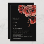 Elegant Dark Moody Red Flowers  招待状 (正面/裏面)