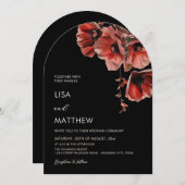Elegant Dark Moody Red Flowers Arched 招待状 (正面/裏面)