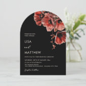 Elegant Dark Moody Red Flowers Arched 招待状 (スタンド正面)