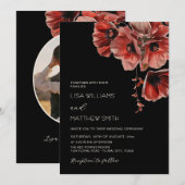 Elegant Dark Moody Red Flowers | Photo Wedding 招待状 (正面/裏面)