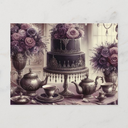 Elegant Dark Moody Tea Party  ポストカード (正面)