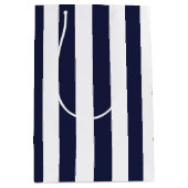 Elegant Dark Navy Blue and White Striped Pattern ミディアムペーパーバッグ (正面)