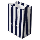 Elegant Dark Navy Blue and White Striped Pattern ミディアムペーパーバッグ (裏面アングル)