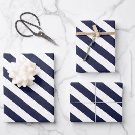 Elegant Dark Navy Blue and White Striped Pattern ラッピングペーパーシート